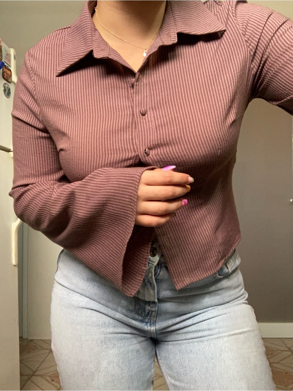 Forever 21 Dusty Mauve Ribbed Button-Front Top